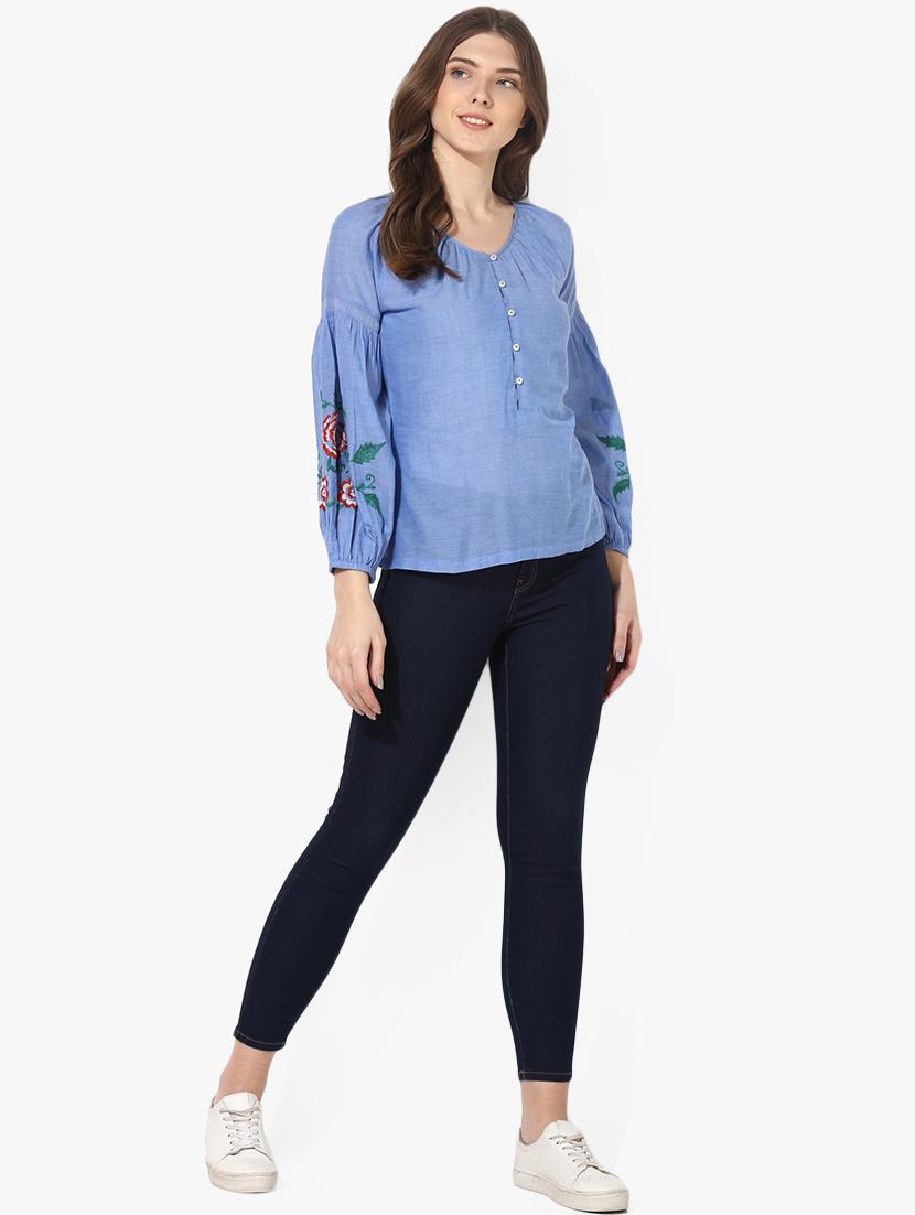 bishop sleeved embroidered detail top - 16718577 - Zoom Image - 4