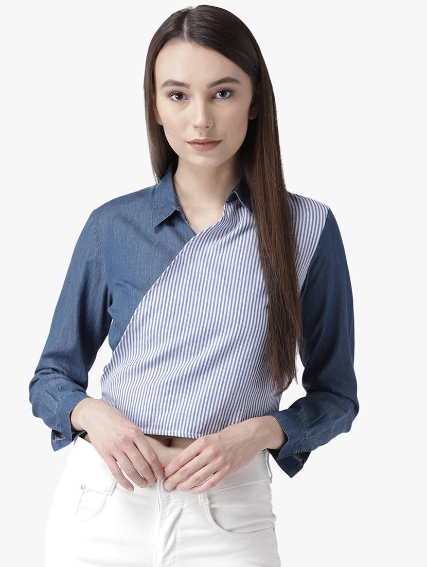 shirt collar tie back wrap top - 16718580 - Zoom Image - 1