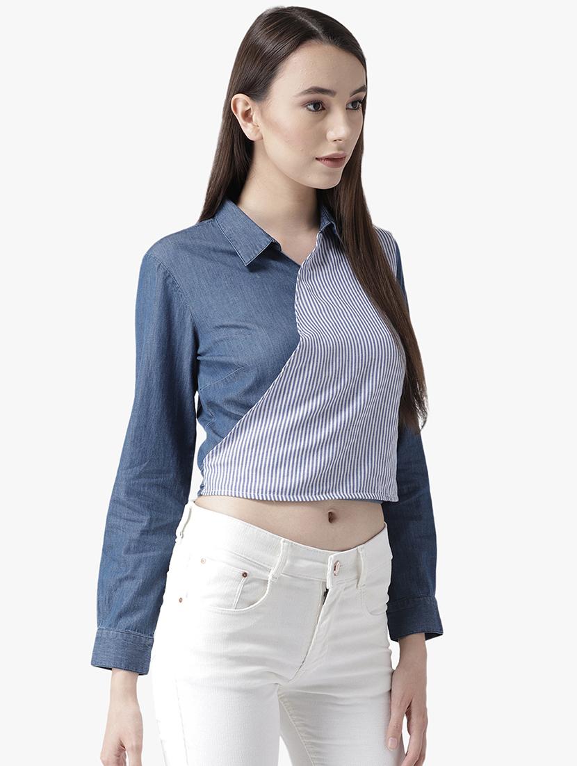 shirt collar tie back wrap top - 16718580 - Zoom Image - 2