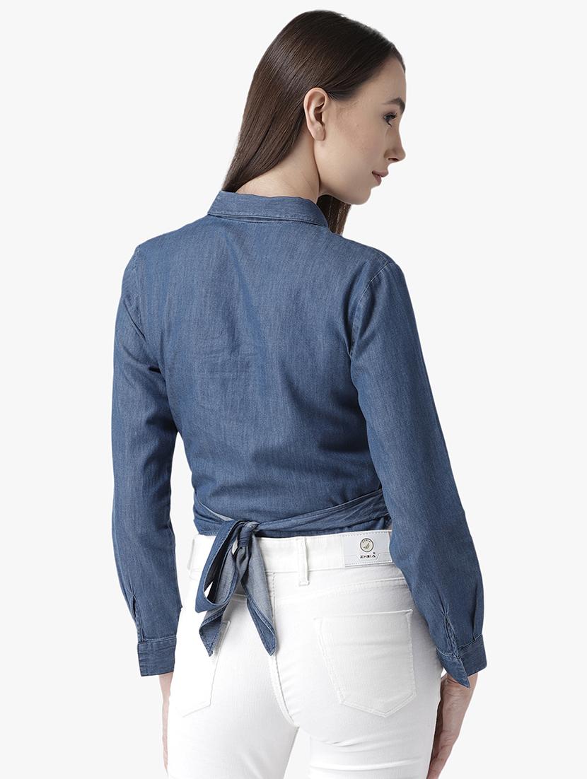 shirt collar tie back wrap top - 16718580 - Zoom Image - 3