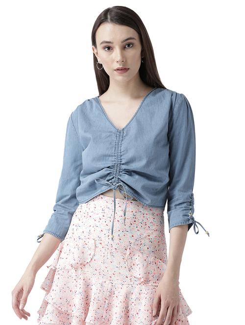 tie knot detail ruched top - 16718581 - Standard Image - 1