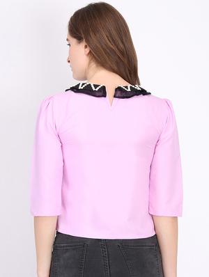 pearl embellished shirt collar top - 16718587 - Standard Image - 3