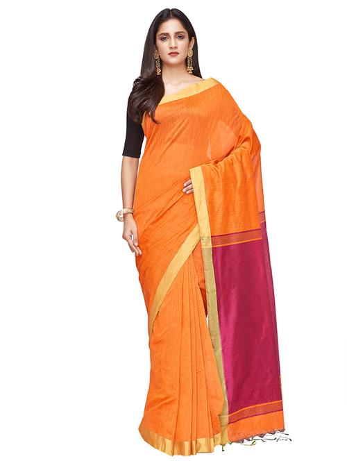 contrast handloom saree with blouse - 16718631 - Standard Image - 1