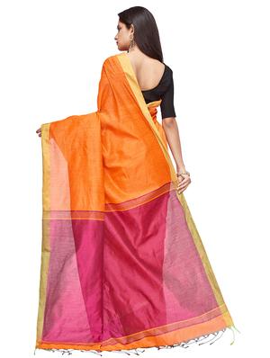 contrast handloom saree with blouse - 16718631 - Standard Image - 2