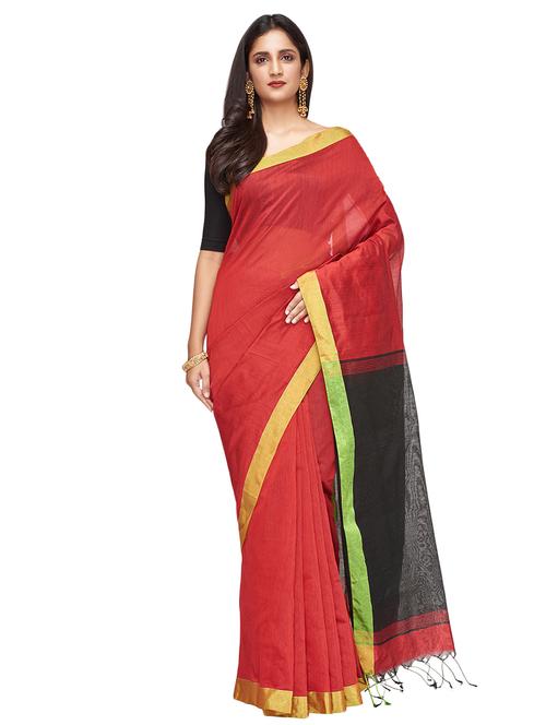 contrast handloom saree with blouse - 16718633 - Standard Image - 1