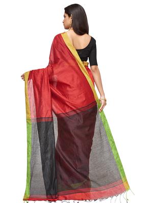 contrast handloom saree with blouse - 16718633 - Standard Image - 2