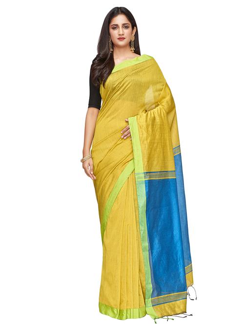 contrast handloom saree with blouse - 16718637 - Standard Image - 1