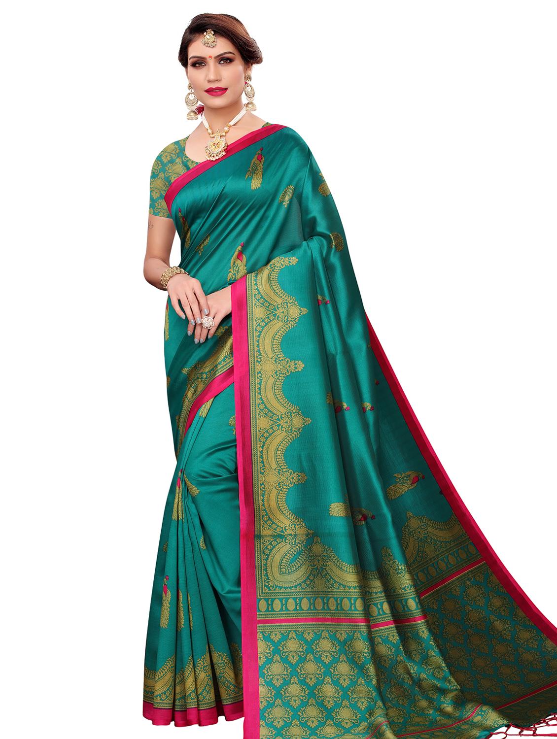 floral mysore silk saree with blouse - 16718651 - Zoom Image - 1