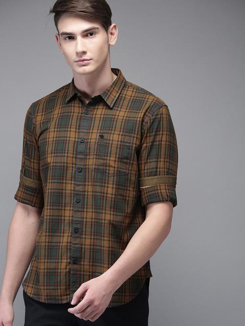 yellow checkered casual shirt - 16718713 - Standard Image - 1