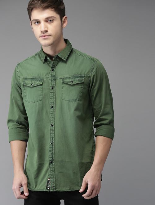 green solid casual shirt - 16718721 - Standard Image - 1