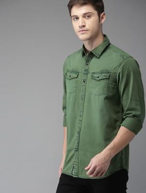 green solid casual shirt - 16718721 - Standard Image - 2
