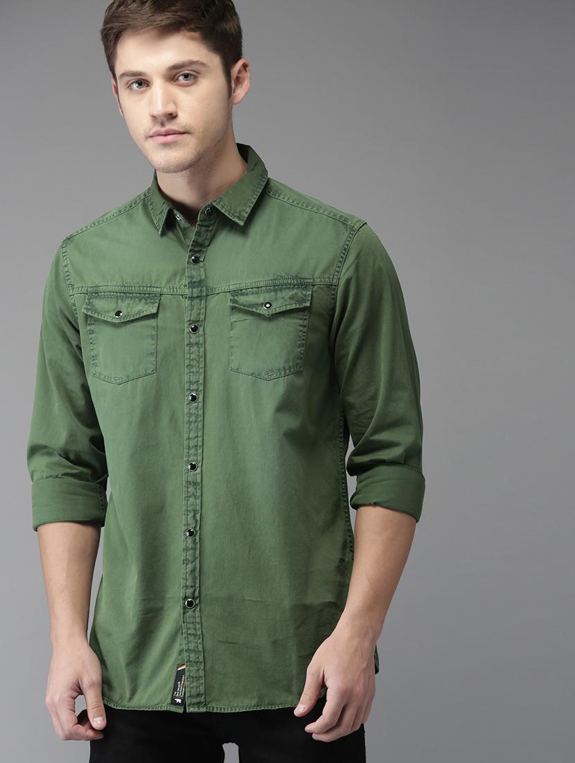 green solid casual shirt - 16718721 - Zoom Image - 1