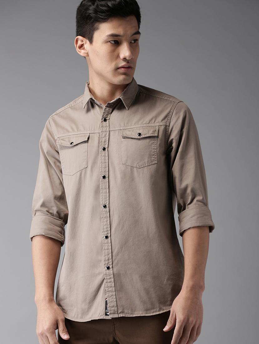 beige solid casual shirt - 16718723 - Zoom Image - 1