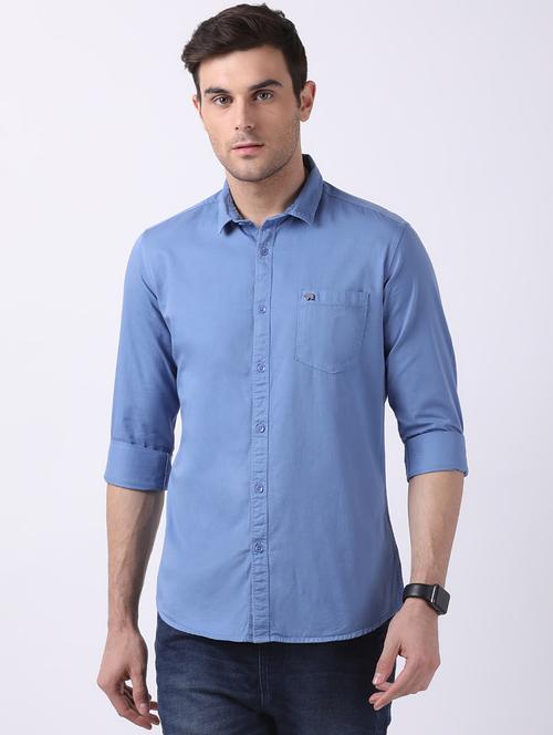 blue solid casual shirt - 16718735 - Standard Image - 1