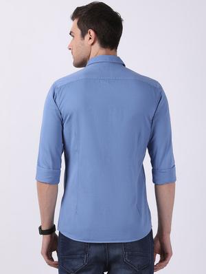 blue solid casual shirt - 16718735 - Standard Image - 3