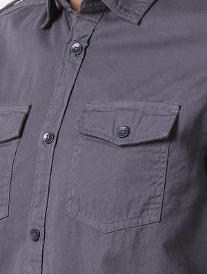 grey solid casual shirt - 16718738 - Standard Image - 5