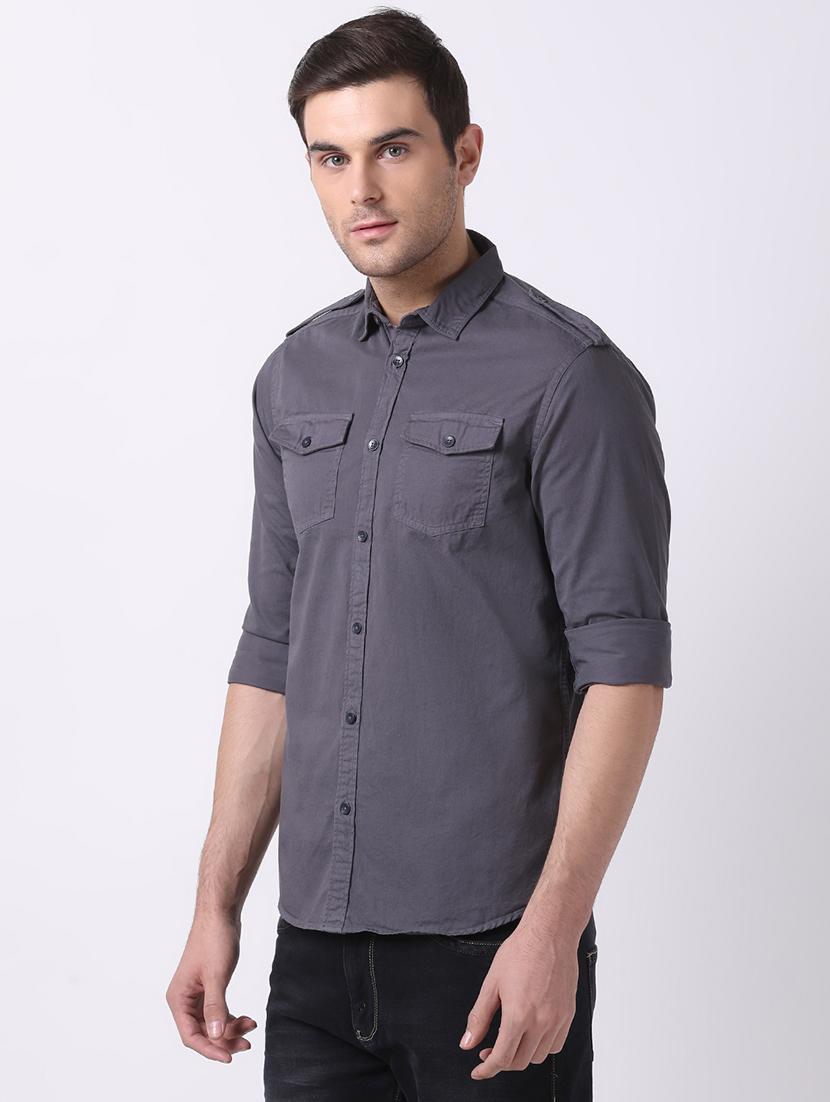 grey solid casual shirt - 16718738 - Zoom Image - 2