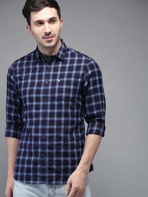 navy blue checkered casual shirt - 16718751 - Standard Image - 1
