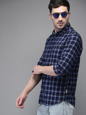 navy blue checkered casual shirt - 16718751 - Standard Image - 2