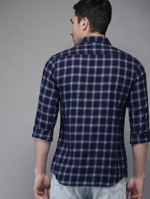 navy blue checkered casual shirt - 16718751 - Standard Image - 3
