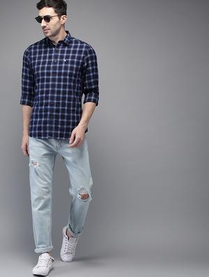 navy blue checkered casual shirt - 16718751 - Standard Image - 4