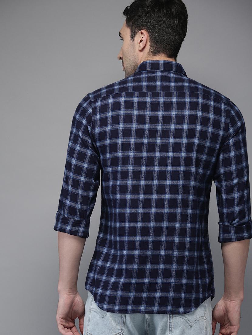 navy blue checkered casual shirt - 16718751 - Zoom Image - 3