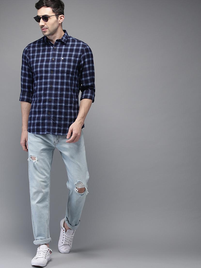 navy blue checkered casual shirt - 16718751 - Zoom Image - 4