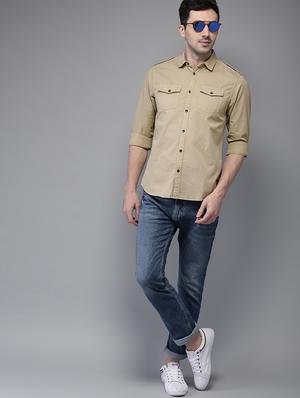 beige solid casual shirt - 16718764 - Standard Image - 4