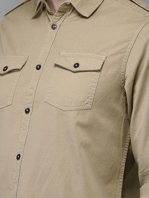 beige solid casual shirt - 16718764 - Standard Image - 5