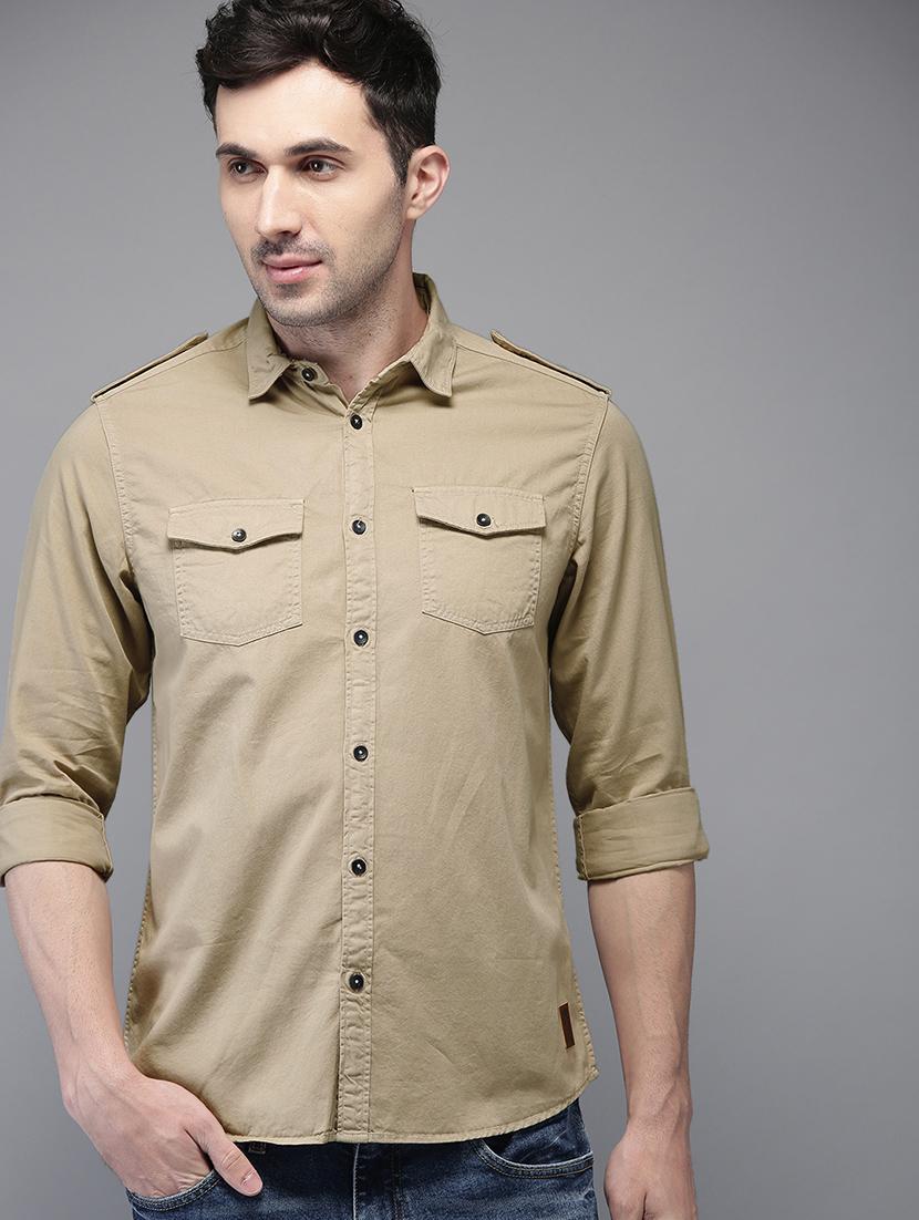 beige solid casual shirt - 16718764 - Zoom Image - 1