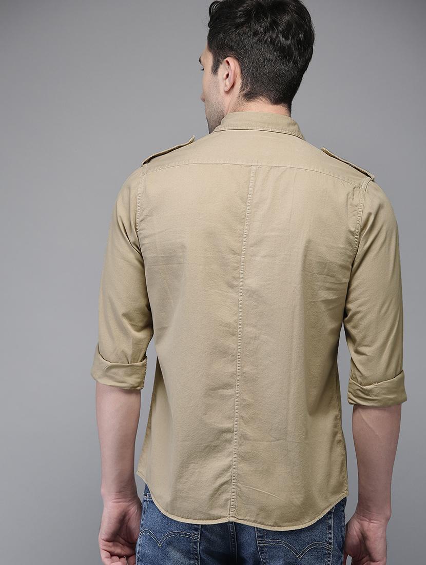 beige solid casual shirt - 16718764 - Zoom Image - 3