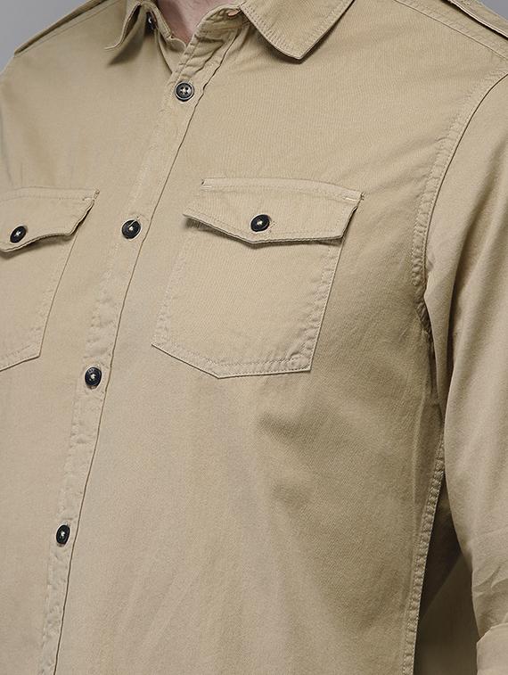 beige solid casual shirt - 16718764 - Zoom Image - 5