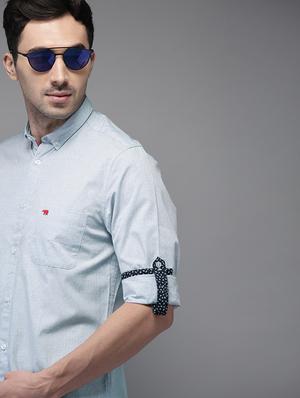 light blue self design casual shirt - 16718767 - Standard Image - 2