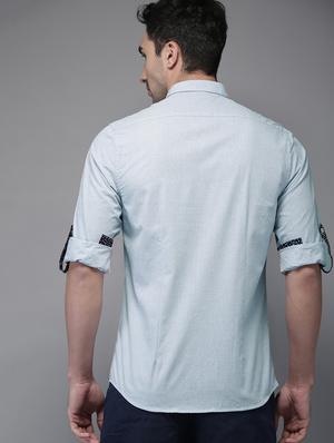 light blue self design casual shirt - 16718767 - Standard Image - 3