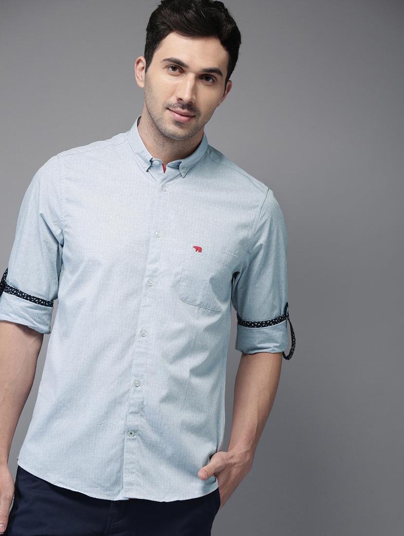 light blue self design casual shirt - 16718767 - Zoom Image - 1