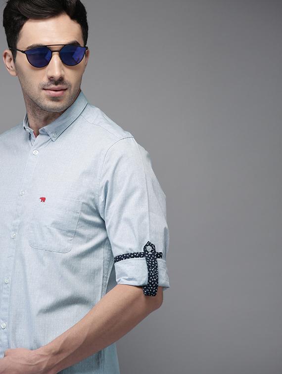 light blue self design casual shirt - 16718767 - Zoom Image - 2