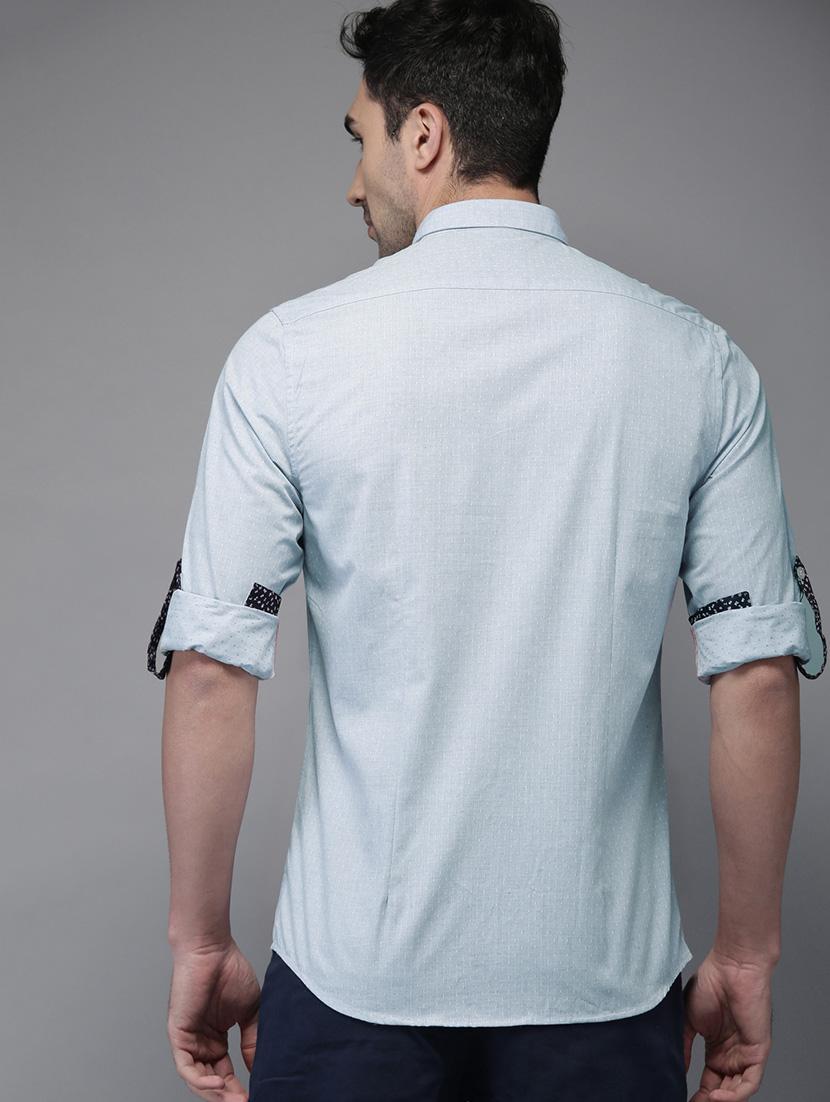 light blue self design casual shirt - 16718767 - Zoom Image - 3