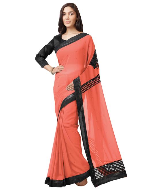 solid bordered saree with blouse - 16718823 - Standard Image - 1