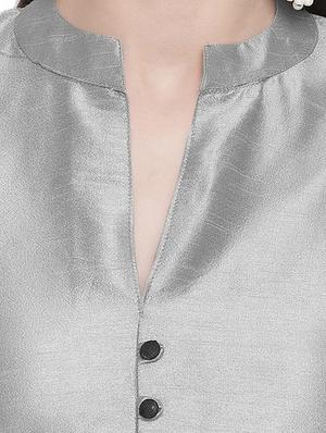 silver silk straight kurta - 16718828 - Standard Image - 4