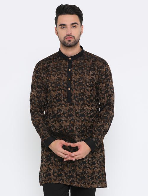 black jacquard medium kurta - 16718875 - Standard Image - 1