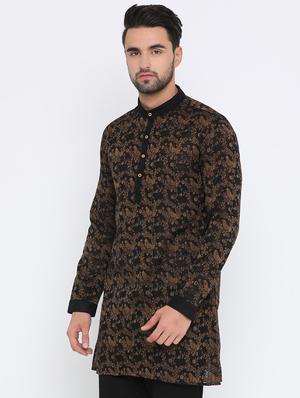 black jacquard medium kurta - 16718875 - Standard Image - 2