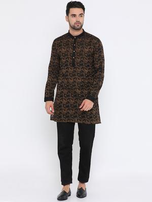 black jacquard medium kurta - 16718875 - Standard Image - 4