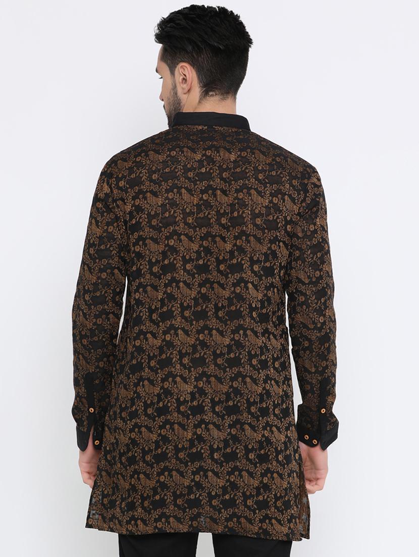 black jacquard medium kurta - 16718875 - Zoom Image - 3