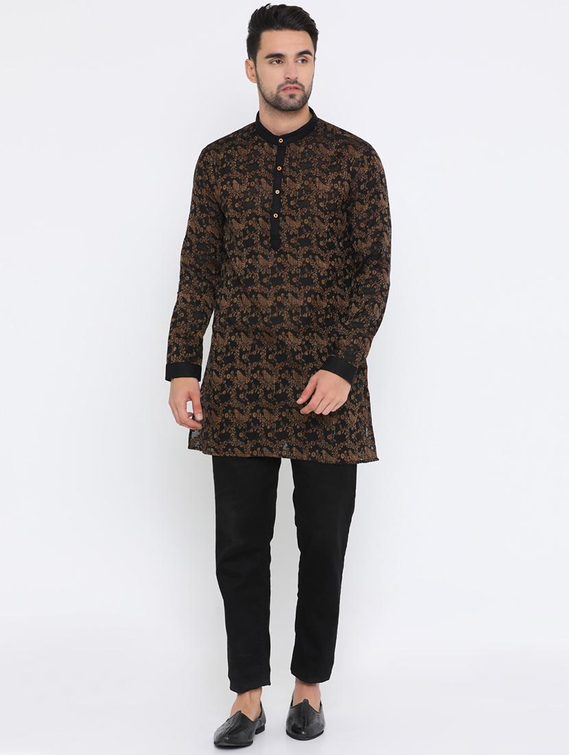 black jacquard medium kurta - 16718875 - Zoom Image - 4