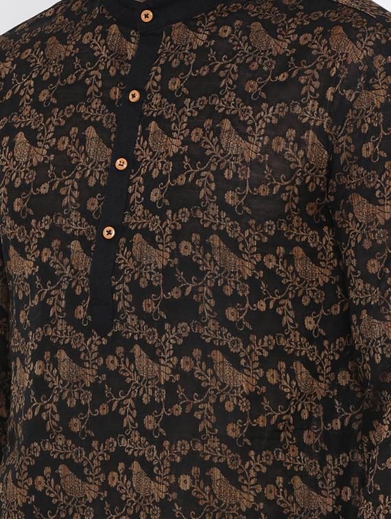 black jacquard medium kurta - 16718875 - Zoom Image - 5