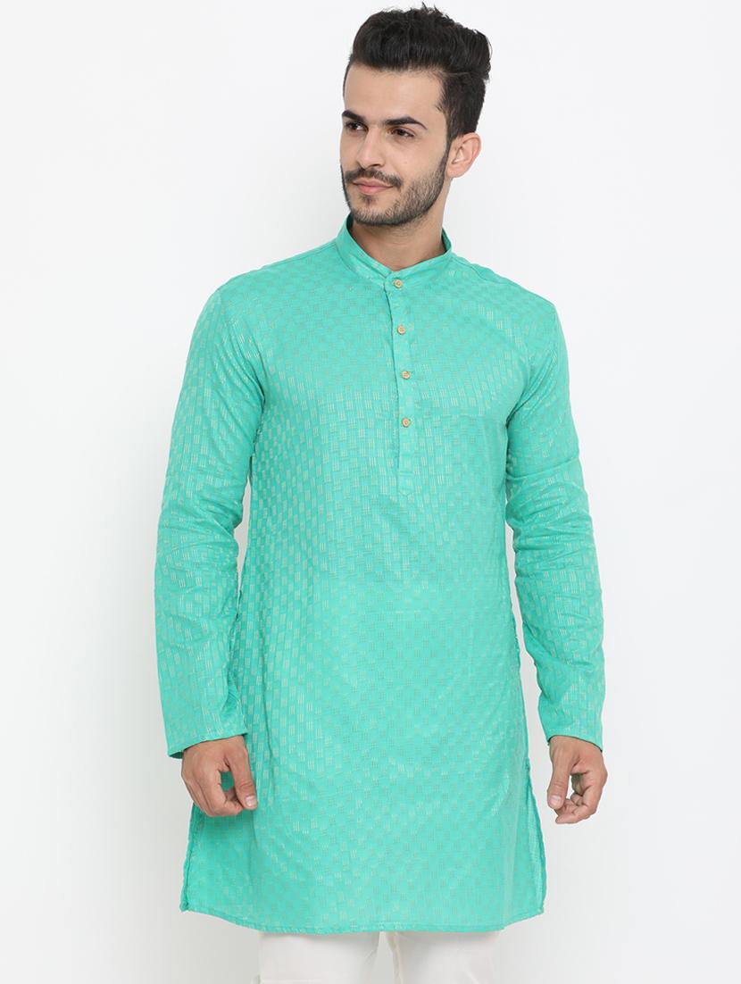 green jacquard medium kurta - 16718882 - Zoom Image - 1
