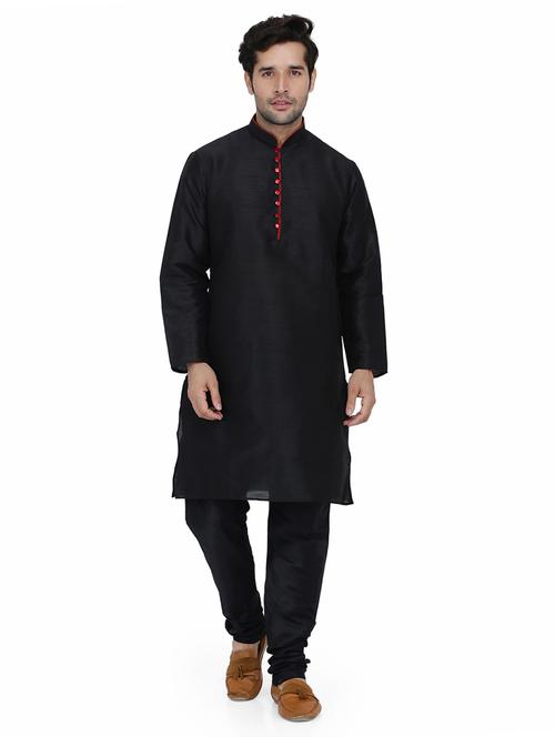 black solid kurta pyjama set - 16718917 - Standard Image - 1