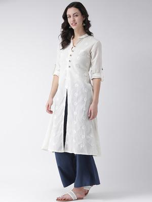 solid embroiered a-line kurta - 16719440 - Standard Image - 2