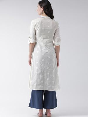 solid embroiered a-line kurta - 16719440 - Standard Image - 3