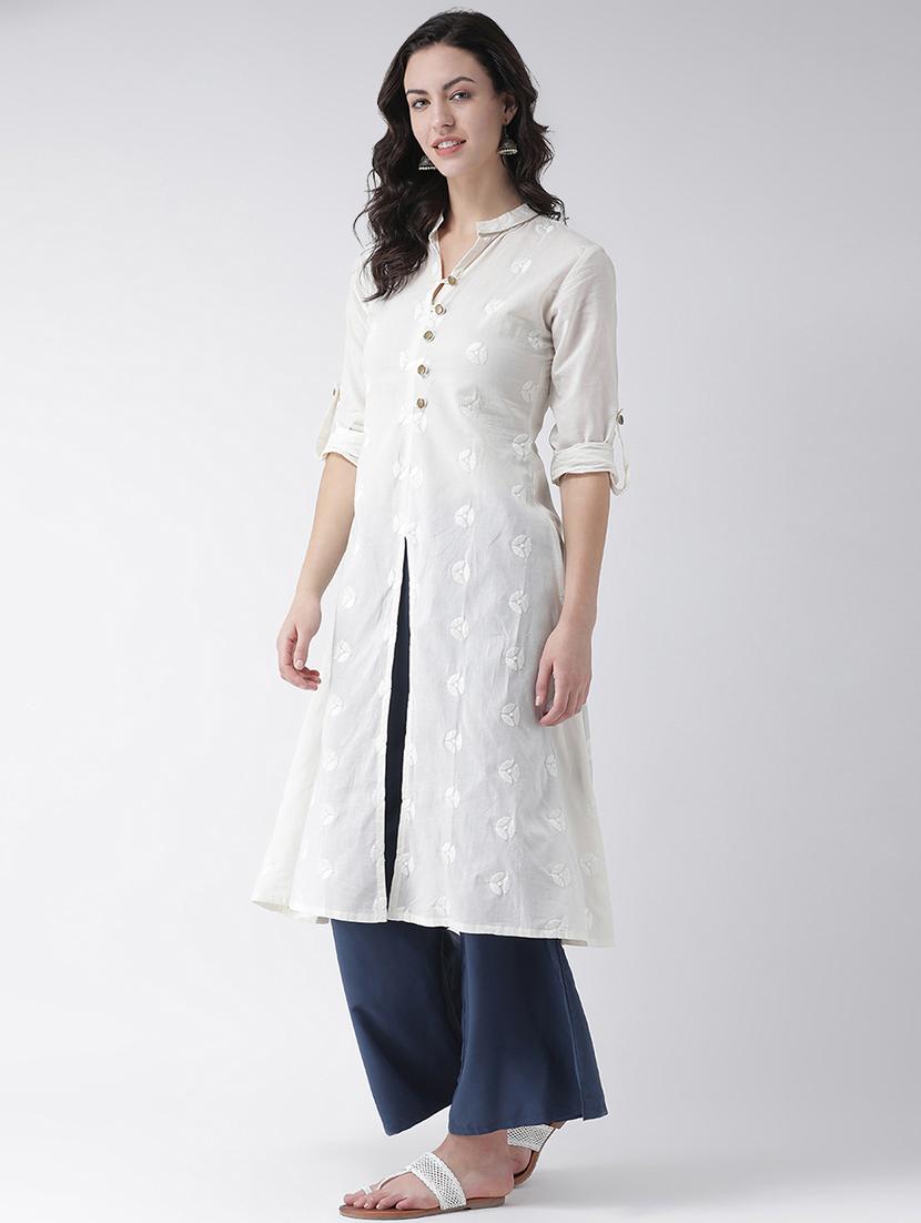 solid embroiered a-line kurta - 16719440 - Zoom Image - 2